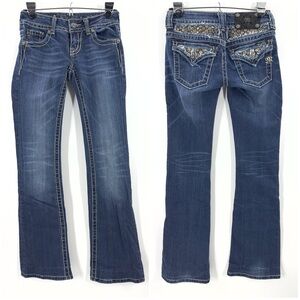 Miss Me Low Rise Boot Cut Jeans Womens 25 Bling Flap Pockets Y2K Western Denim